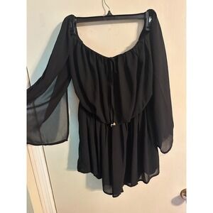 Miss Avenue Romper Off Shoulder Sheer Long Sleeve Black Size Small
